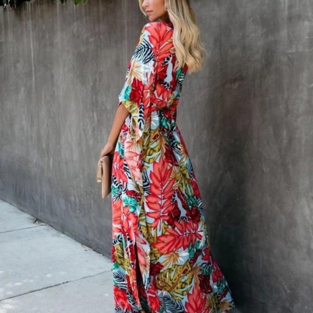 Tropical Sunset Bright Palm Print Maxi Dress - Picture 5 of 8